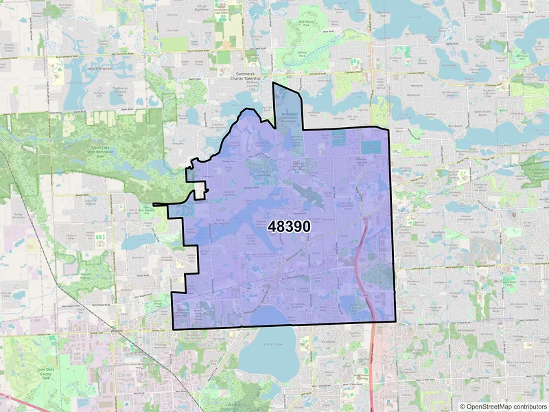 Map of Walled Lake, Michigan and ZIP codes