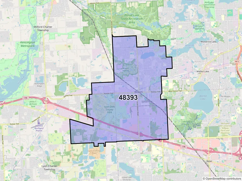 Map of ZIP Code 48393 — Wixom, MI