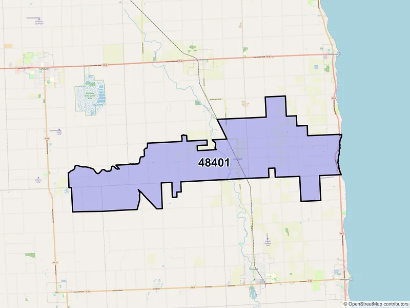 Map of ZIP Code 48401 — Applegate, MI