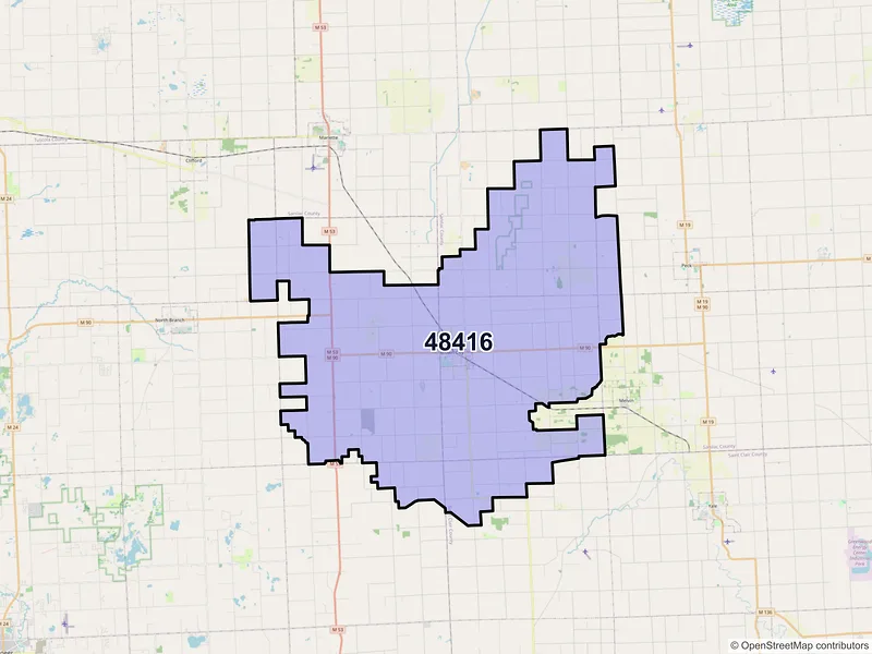 Map of Brown City, Michigan and ZIP codes