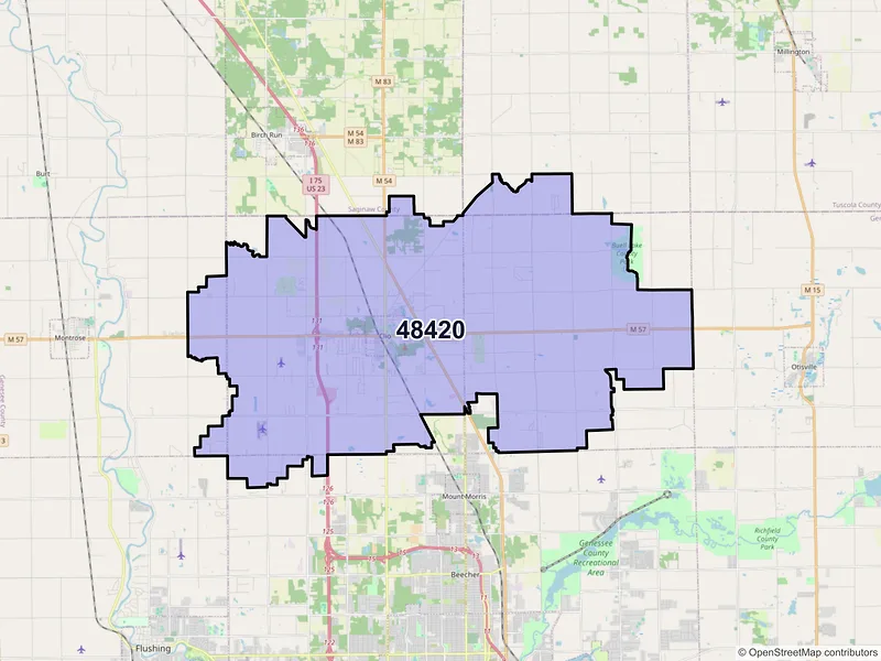 Map of Clio, Michigan and ZIP codes
