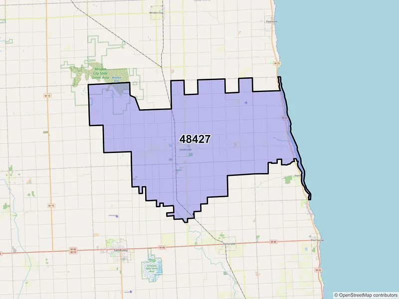Map of ZIP Code 48427 — Deckerville, MI
