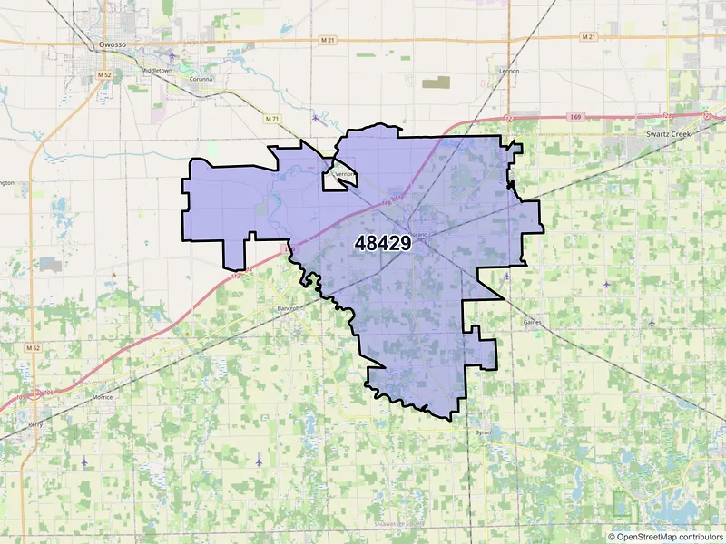 Map of ZIP Code 48429 — Durand, MI