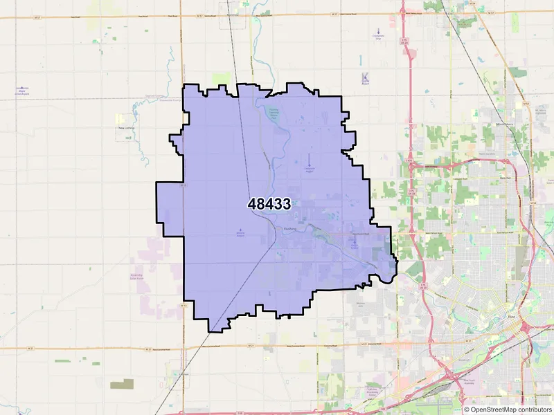 Map of Flushing, Michigan and ZIP codes