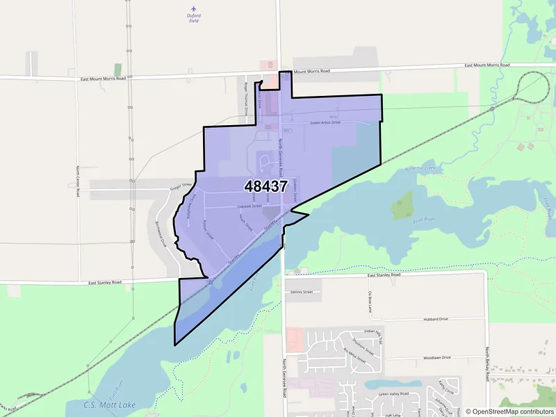 Map of Genesee, Michigan and ZIP codes