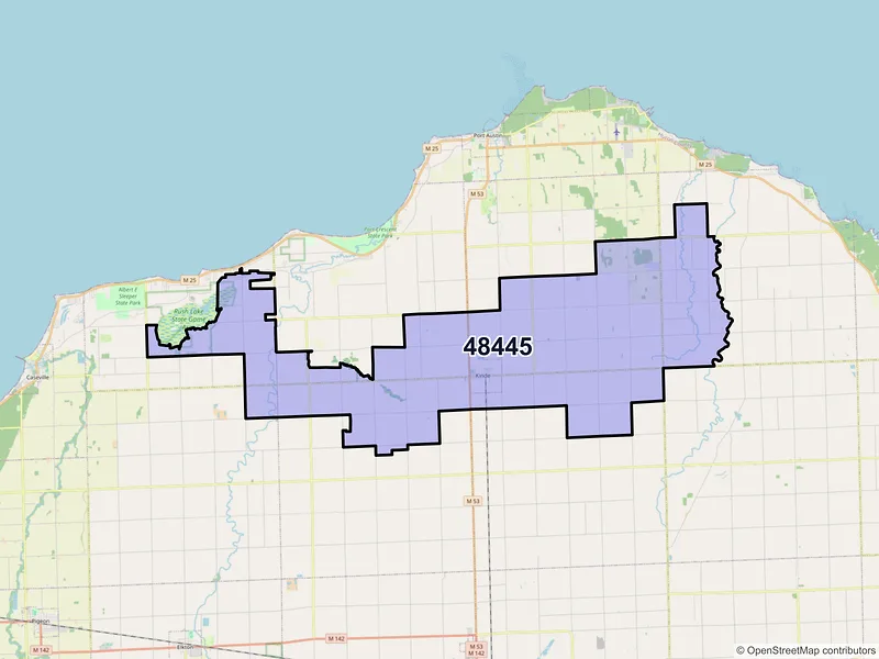 Map of ZIP Code 48445 — Kinde, MI
