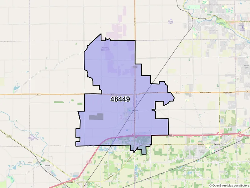 Map of ZIP Code 48449 — Lennon, MI