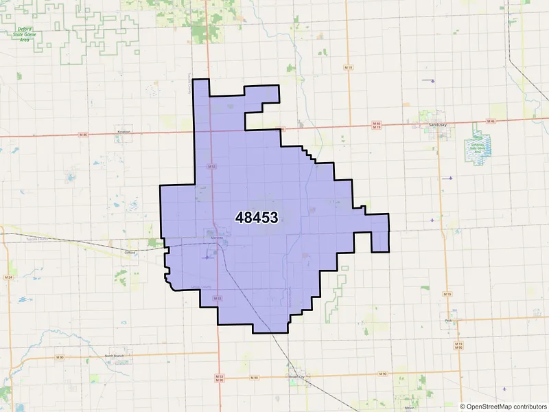 Map of Marlette, Michigan and ZIP codes