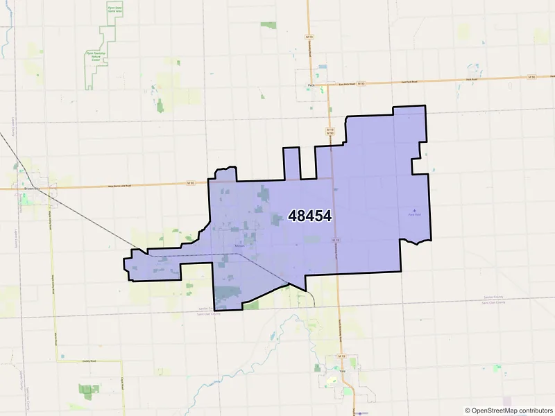 Map of ZIP Code 48454 — Melvin, MI