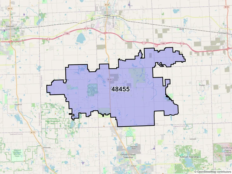 Map of ZIP Code 48455 — Metamora, MI