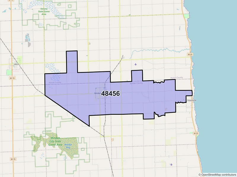 Map of ZIP Code 48456 — Minden City, MI