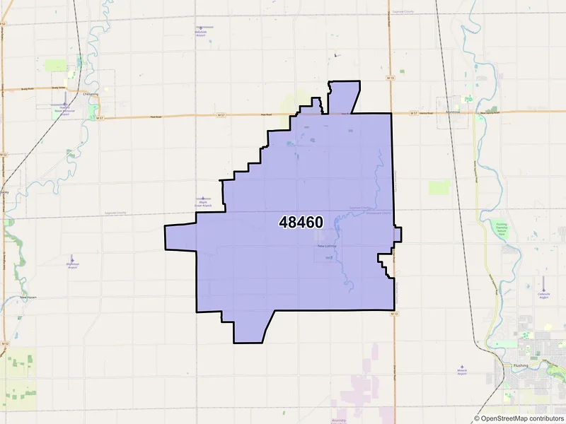 Map of ZIP Code 48460 — New Lothrop, MI
