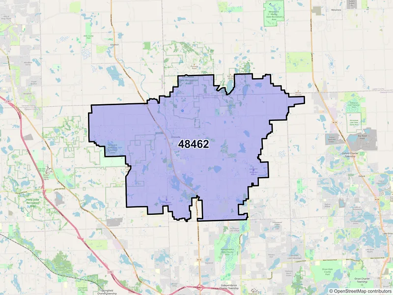 Map of Ortonville, Michigan and ZIP codes