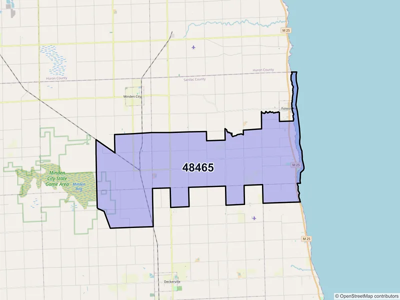 Map of ZIP Code 48465 — Palms, MI