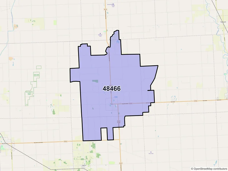 Map of Peck, Michigan and ZIP codes