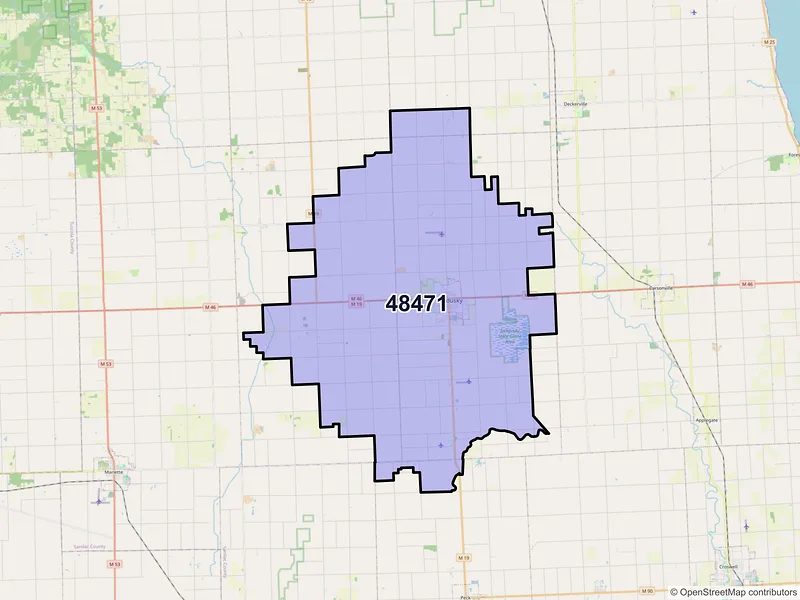 Map of Sandusky, Michigan and ZIP codes