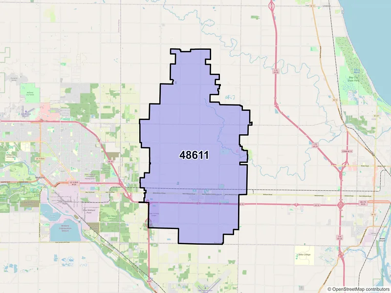 Map of ZIP Code 48611 — Auburn, MI