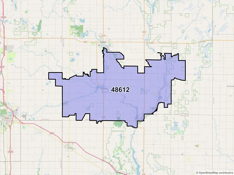 Map of Beaverton, Michigan and ZIP codes