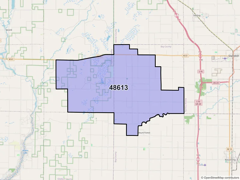 Map of ZIP Code 48613 — Bentley, MI