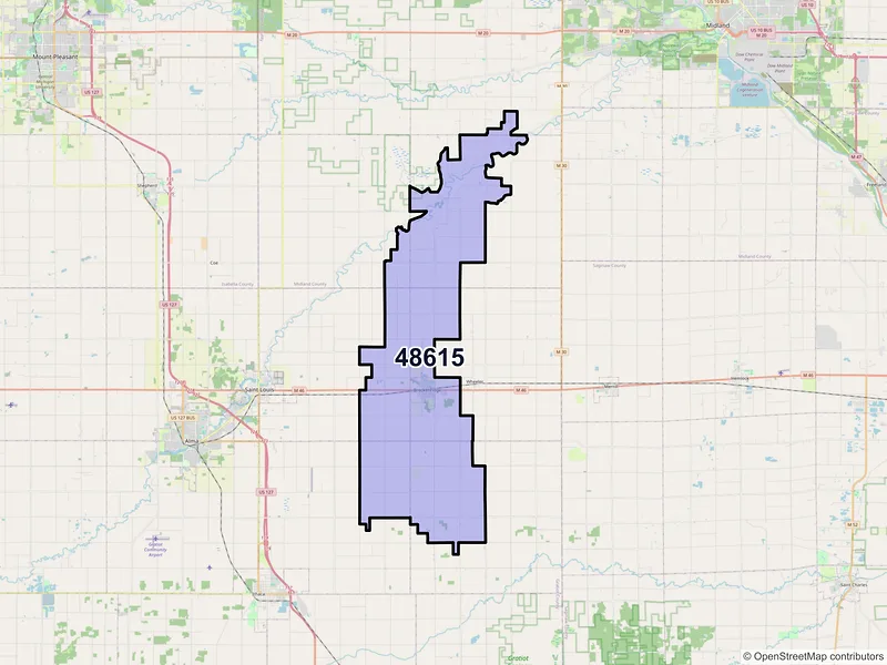 Map of ZIP Code 48615 — Breckenridge, MI