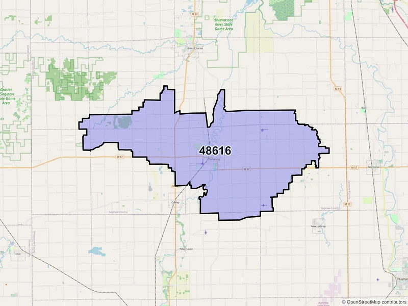 Map of ZIP Code 48616 — Chesaning, MI