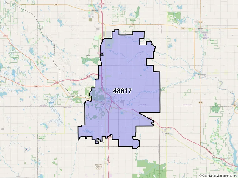 Map of ZIP Code 48617 — Clare, MI