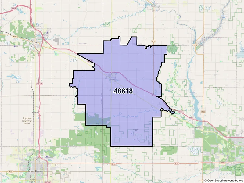 Map of ZIP Code 48618 — Coleman, MI