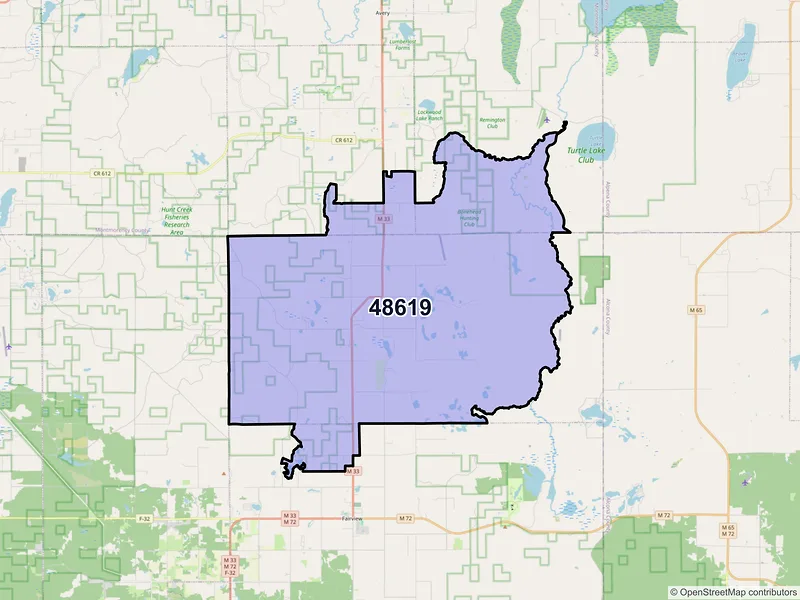 Map of ZIP Code 48619 — Comins, MI