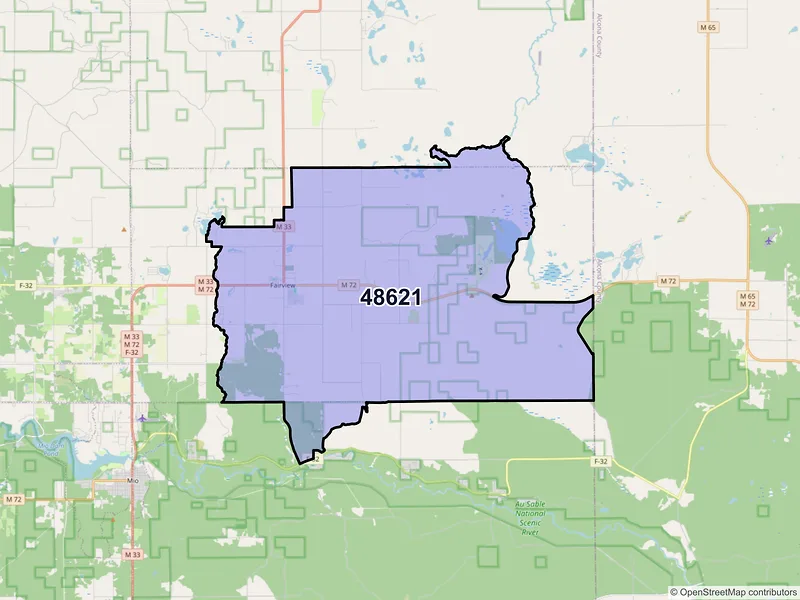 Map of ZIP Code 48621 — Fairview, MI