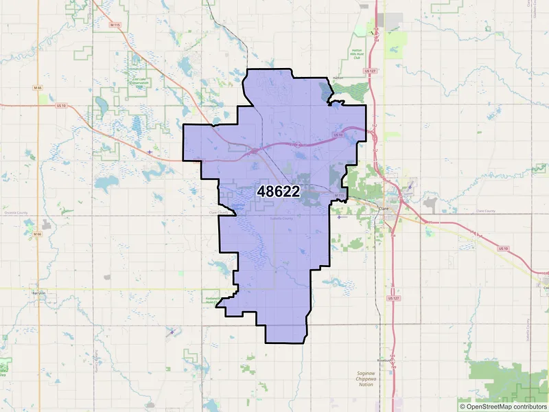Map of ZIP Code 48622 — Farwell, MI