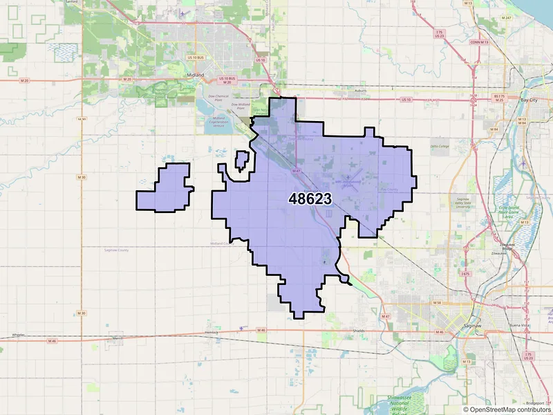 Map of ZIP Code 48623 — Freeland, MI