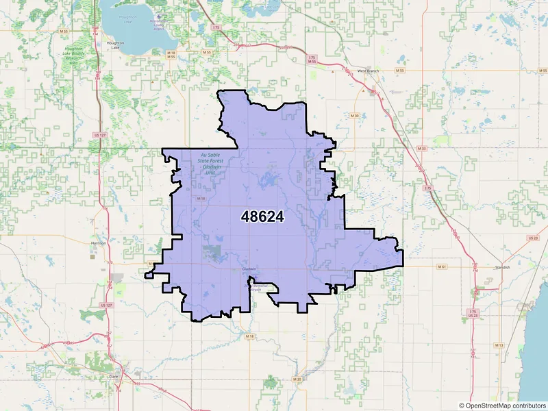 Map of Gladwin, Michigan and ZIP codes