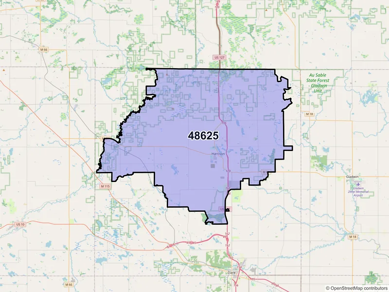Map of ZIP Code 48625 — Harrison, MI