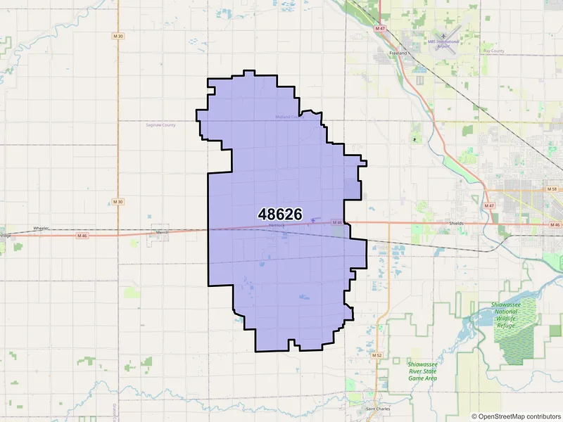 Map of ZIP Code 48626 — Hemlock, MI