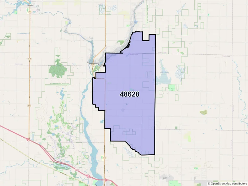 Map of ZIP Code 48628 — Hope, MI