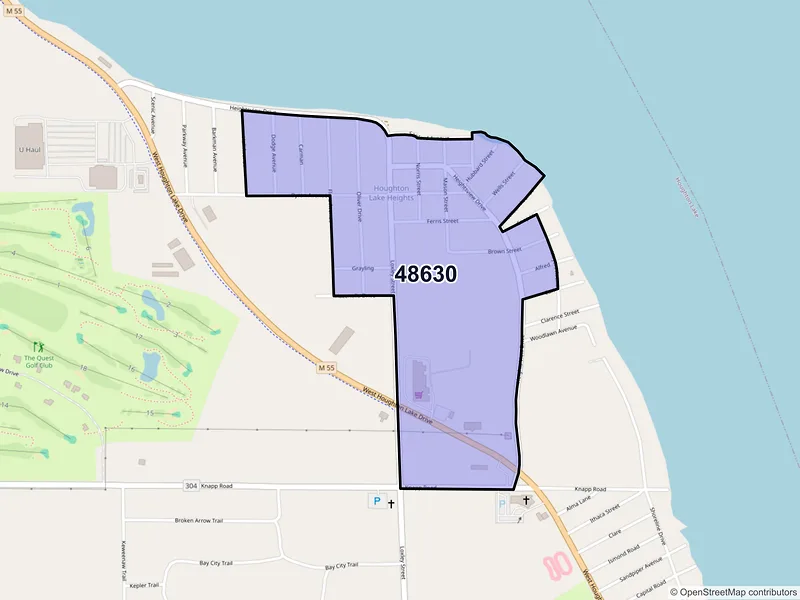 Map of Houghton Lake Heights, Michigan and ZIP codes