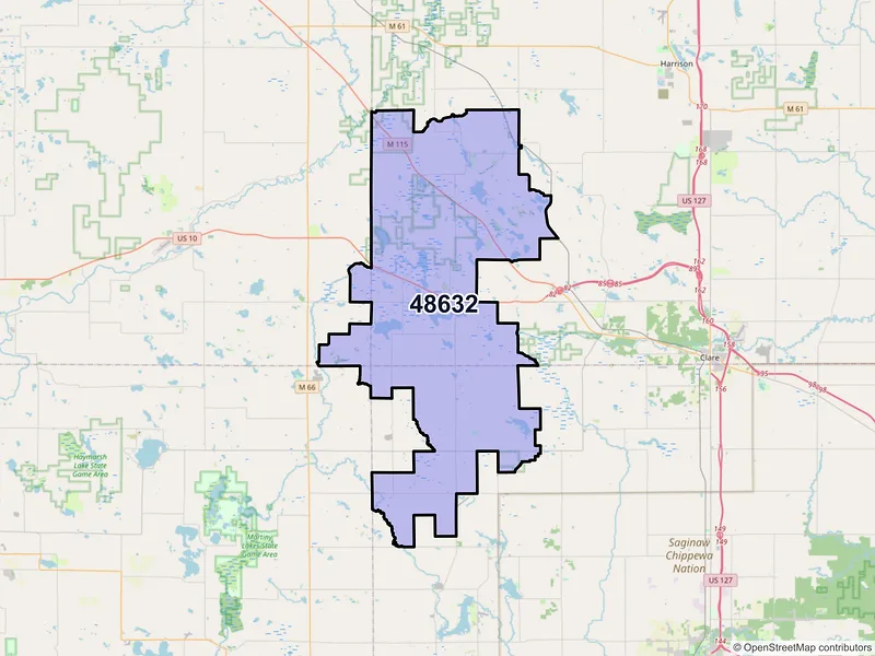 Map of ZIP Code 48632 — Lake, MI