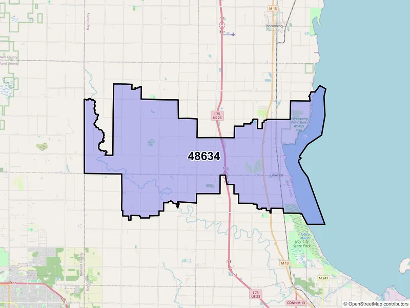 Map of ZIP Code 48634 — Linwood, MI