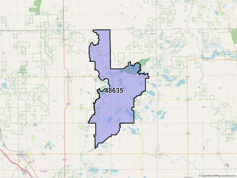 Map of ZIP Code 48635 — Lupton, MI