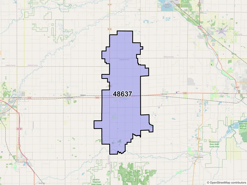 Map of ZIP Code 48637 — Merrill, MI