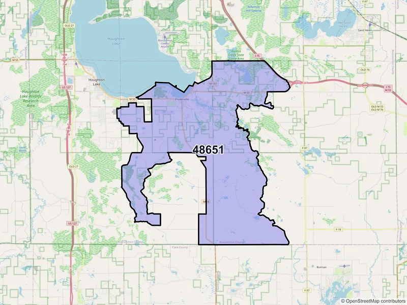 Map of ZIP Code 48651 — Prudenville, MI