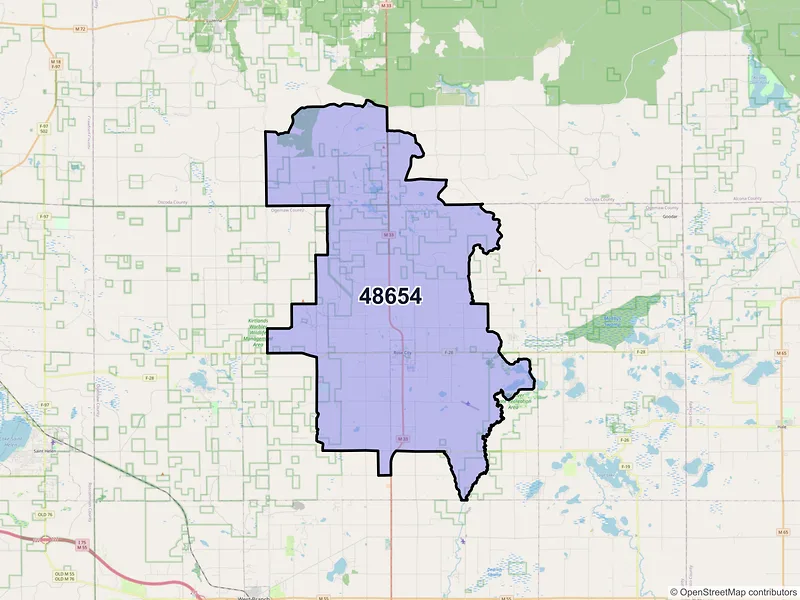 Map of ZIP Code 48654 — Rose City, MI