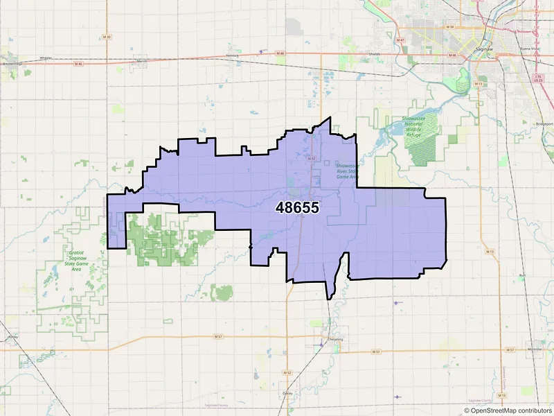 Map of ZIP Code 48655 — Saint Charles, MI