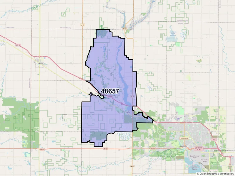 Map of ZIP Code 48657 — Sanford, MI