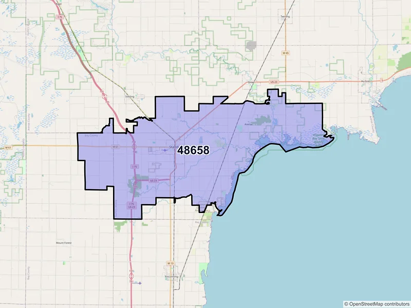Map of Standish, Michigan and ZIP codes