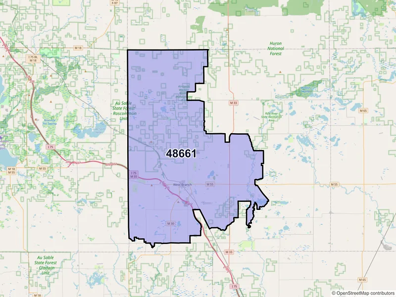Map of ZIP Code 48661 — West Branch, MI