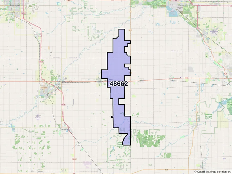 Map of Wheeler, Michigan and ZIP codes