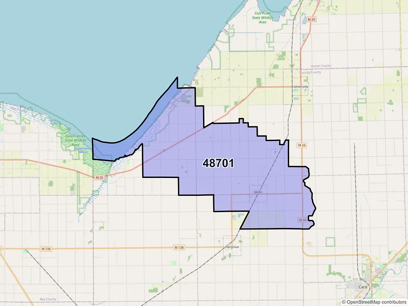 Map of ZIP Code 48701 — Akron, MI