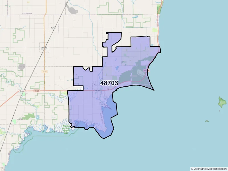 Map of Au Gres, Michigan and ZIP codes