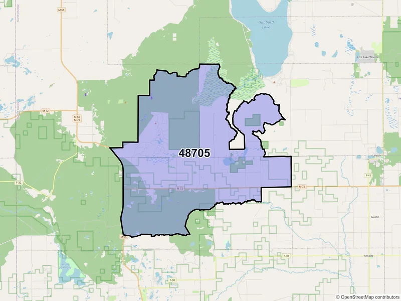 Map of ZIP Code 48705 — Barton City, MI